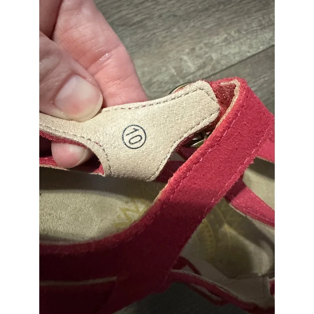 Skechers Red Suede Leather Criss‎ Cross Ankle Strap Wedge Sandals US Size 10